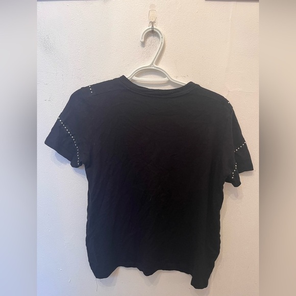 Maje Tabloid Pull On Short Sleeve Blouse Black Rhinestone Size 2 - Picture 4 of 4